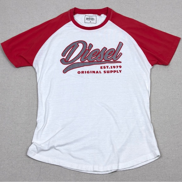 Diesel Men’s Raglan Red & White Logo Tee T-Shirt Y2K Size M - Picture 1 of 8